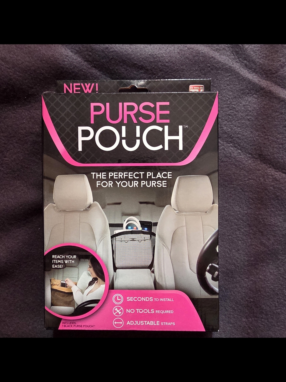 Purse Pouch Car Purse Holder - Black and Pink Packaging-New without Tags